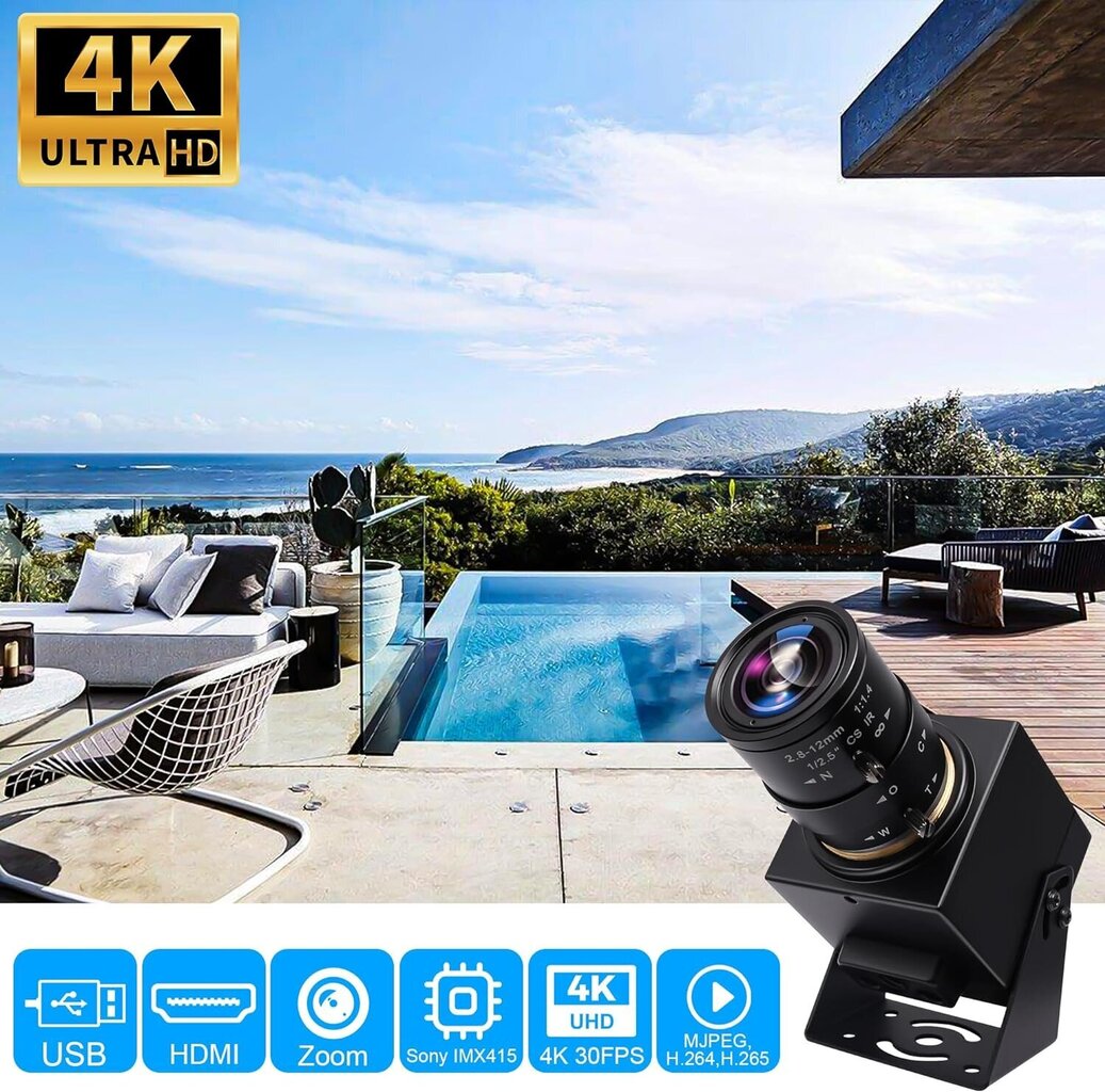 Svpro 4K veebikaamera, USB/HDMI, käsitsi suum, CS 2,8-12 mm objektiiv, CMOS IMX415, must цена и информация | Arvuti (WEB) kaamerad | kaup24.ee