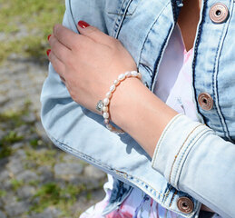 JwL Luxury Pearls Тонкий браслет из настоящего жемчуга с металлическим сердцем JL0417 цена и информация | Женские браслеты | kaup24.ee
