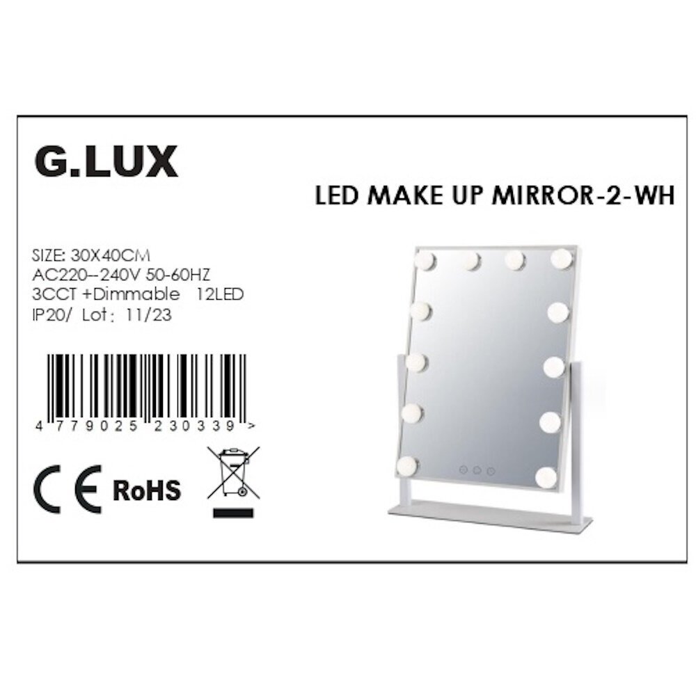 Peegel 12 LED-tulega G.Lux Led Make Up Mirror-2-wh hind ja info | Meigikotid, lauapeeglid | kaup24.ee