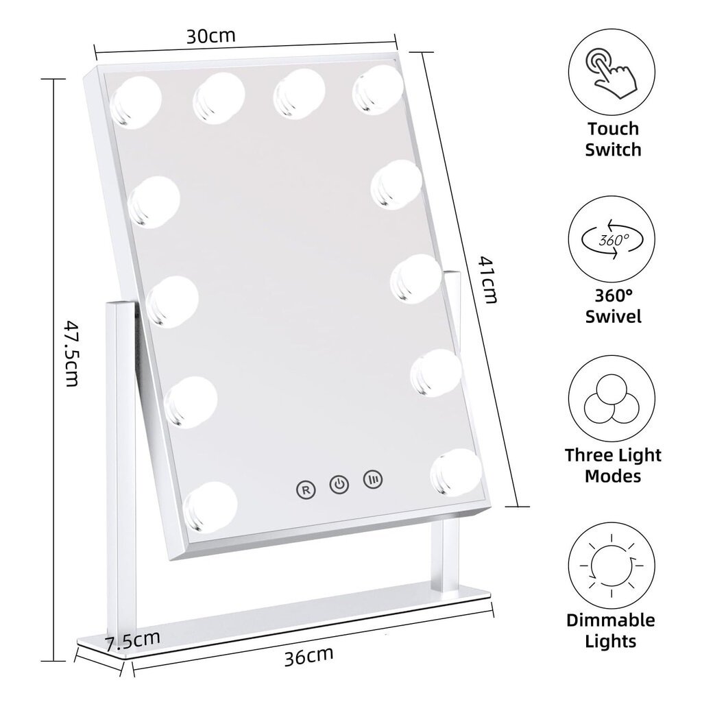 Peegel 12 LED-tulega G.Lux Led Make Up Mirror-2-wh hind ja info | Meigikotid, lauapeeglid | kaup24.ee