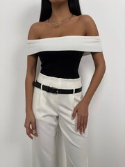 Блузка с открытыми плечами черно-белого цвета цена и информация | Женские блузки, рубашки | kaup24.ee