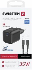 Swissten 3арядное устройство GaN USB-C 35W PD + Kабель для передачи данных USB-C - Lightning 1.2m цена и информация | Зарядные устройства для телефонов | kaup24.ee