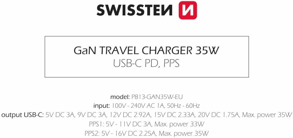 Swissten Travel GaN hind ja info | Mobiiltelefonide laadijad | kaup24.ee