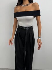 Блузка с открытыми плечами бело-черная цена и информация | Женские блузки, рубашки | kaup24.ee
