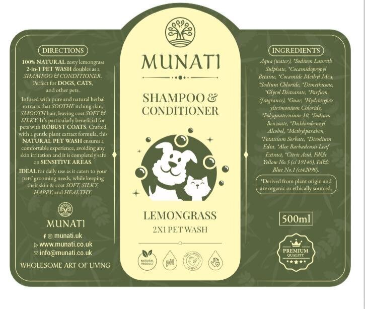 Šampoon ja palsam 2-ühes lemmikloomadele, sidrunirohu lõhn, 500 ml hind ja info | Karvahooldustooted loomadele | kaup24.ee