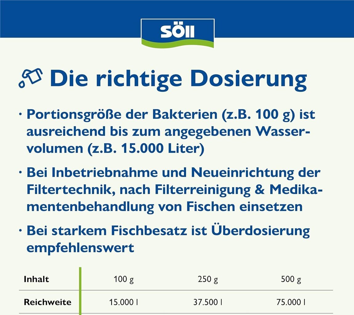 Looduslikud filtribakterid Söll Filter 80587, 100 g цена и информация | Tiigi- ja basseini hooldusvahendid | kaup24.ee