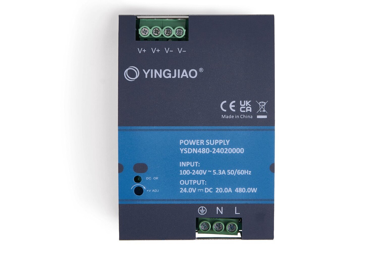 Yingjiao YSDN480 24V 480W 20A DIN-rööpa toiteallikas IP20 hind ja info | Toiteplokid | kaup24.ee