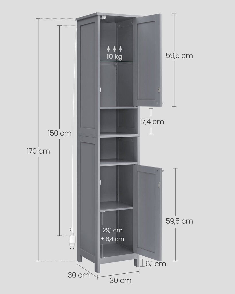 Vannitoakapp Songmics, 30x30x170 cm, hall hind ja info | Vannitoakapid | kaup24.ee