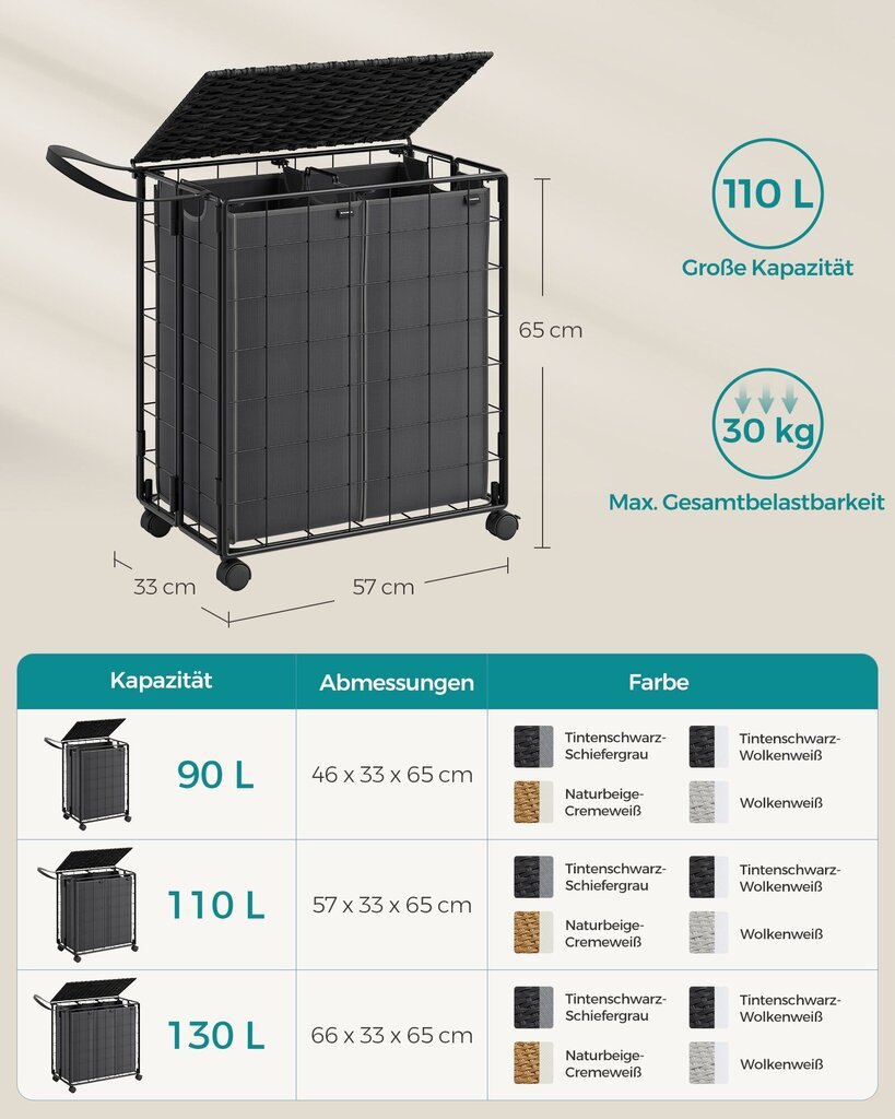 Pesukorv Songmics, hall/must hind ja info | Hoiukastid ja -korvid | kaup24.ee