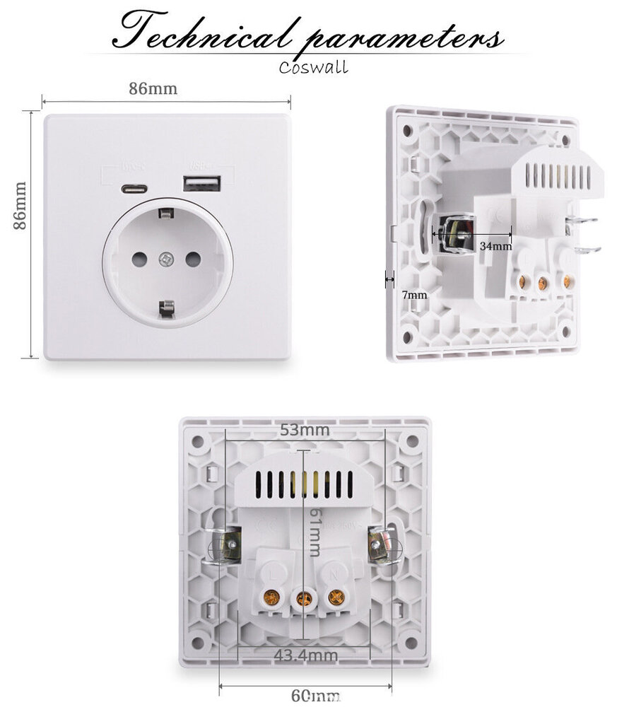 Toitepesa USB ja USB-C portidega, valge цена и информация | Lülitid ja pistikupesad | kaup24.ee