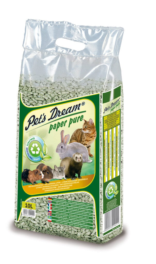 Taaskasutatud paberist allapanu Pet's Dream Paper Pure, 10L цена и информация | Põhk ja hein väikeloomadele | kaup24.ee