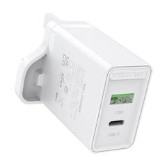 USB(A+C) Wall Charger Vention FBBW0-UK (18W|20W) UK White цена и информация | Зарядные устройства для телефонов | kaup24.ee