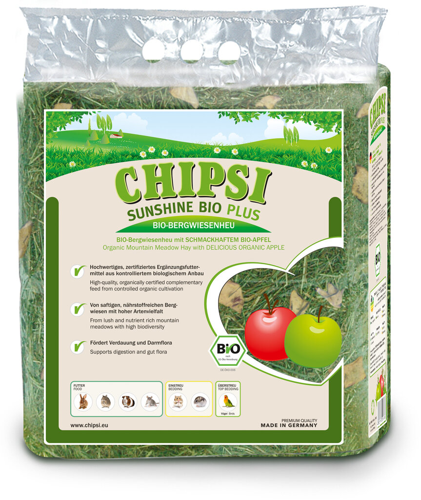 Hein õuntega närilistele Chipsi Sunshine Bio Nature, 0,6 kg hind ja info | Põhk ja hein väikeloomadele | kaup24.ee