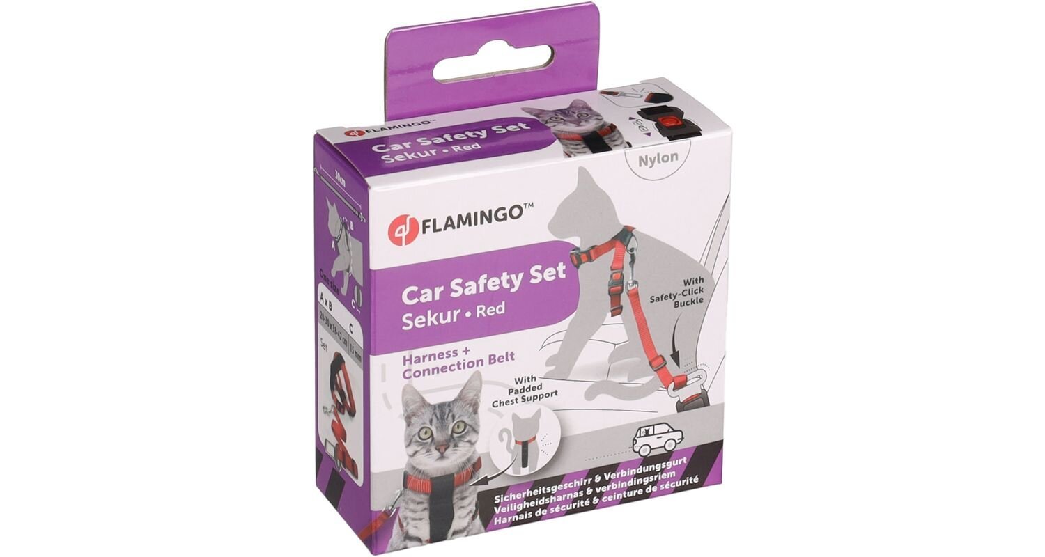 Traksid autosõiduks kassile Flamingo, 15 mm, punane hind ja info | Kaelarihmad ja traksid koertele | kaup24.ee