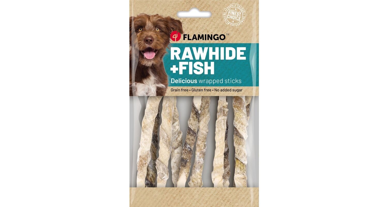 Närimismaius koertele Flamingo Rawhide + Fish, 85g hind ja info | Maiustused koertele | kaup24.ee