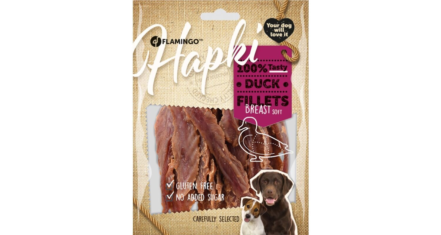 Närimismaius koertele Flamingo Hapki Duck Fillets, 170g цена и информация | Maiustused koertele | kaup24.ee