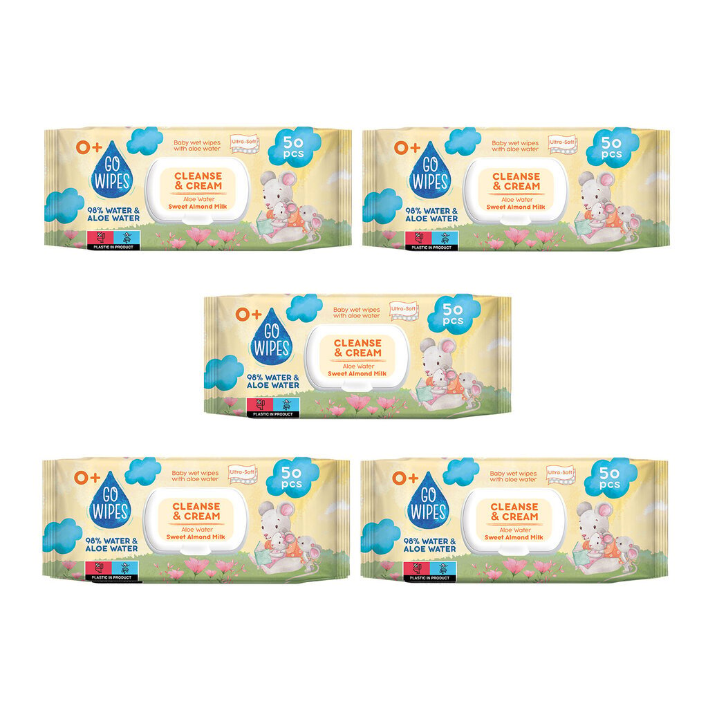 Niisked salvrätikud Gowipes Baby Cleanse&Cream, 5 x 50 tk hind ja info | Niisked salvrätikud | kaup24.ee