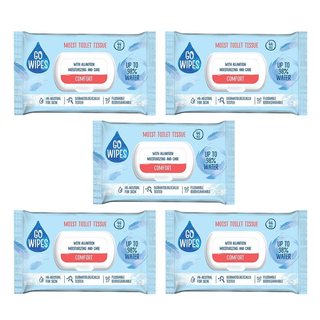 Märg tualettpaber Gowipes Moist Toilet Tissue Comfort, 5 x 44 tk hind ja info | WC-paber, majapidamispaber | kaup24.ee