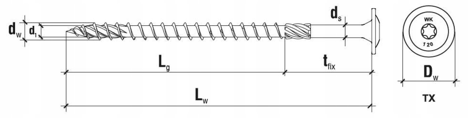 50 tk puidukruvid 8x280 mm, lamedad, TORX, Klimas WKCP hind ja info | Kinnitusvahendid | kaup24.ee