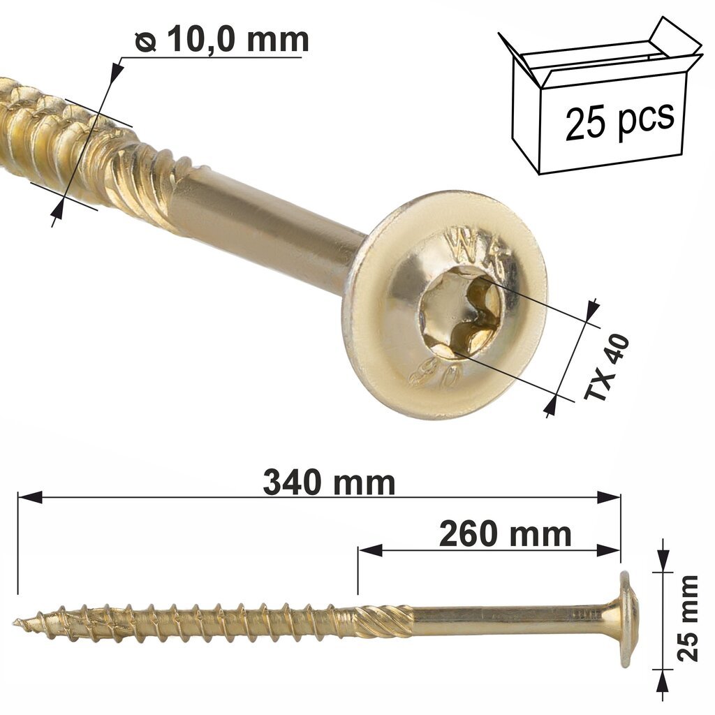 puidukruvid 10x340 mm, lamedad, TORX, Klimas WKCP hind ja info | Kinnitusvahendid | kaup24.ee