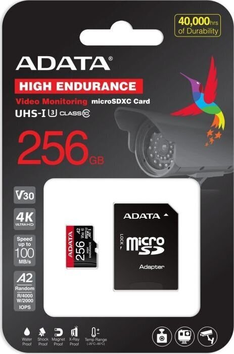 Adata High Endurance 256GB microSDXC UHS-I U3 hind ja info | Fotoaparaatide mälukaardid | kaup24.ee