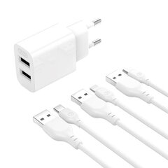 Wall charger XO L109  2x USB-A, cable USB Type-C,  2.4A (white) цена и информация | Зарядные устройства для телефонов | kaup24.ee