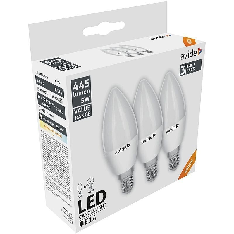 Avide LED pirnid 5W E14 4000K, 3 tk hind ja info | Lambipirnid, lambid | kaup24.ee