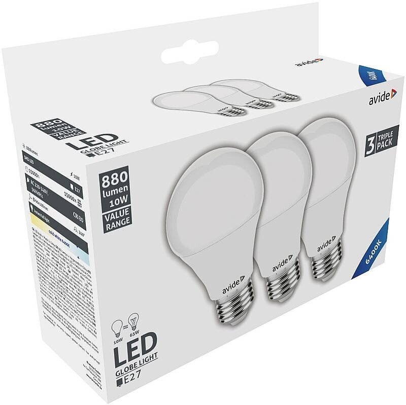 Avide LED pirnid 10W E27 6400K, 3tk цена и информация | Lambipirnid, lambid | kaup24.ee