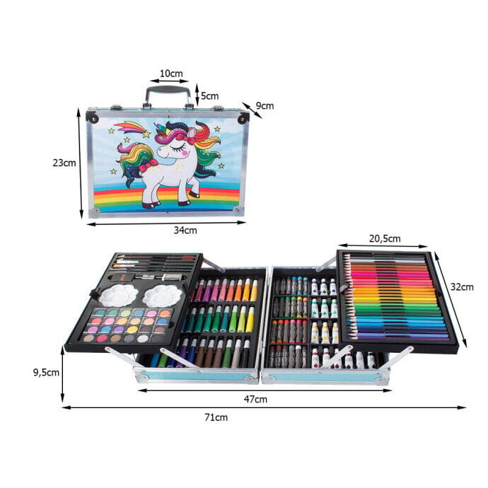 Joonistamise ja loovuse komplekt 145 tk, sinine ükssarvik цена и информация | Kunstitarbed, voolimise tarvikud | kaup24.ee