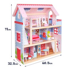 Деревянный кукольный домик с мебелью, светодиодное освещение, 60,5 х 32,5 х 71 см. цена и информация | Игрушки для девочек | kaup24.ee