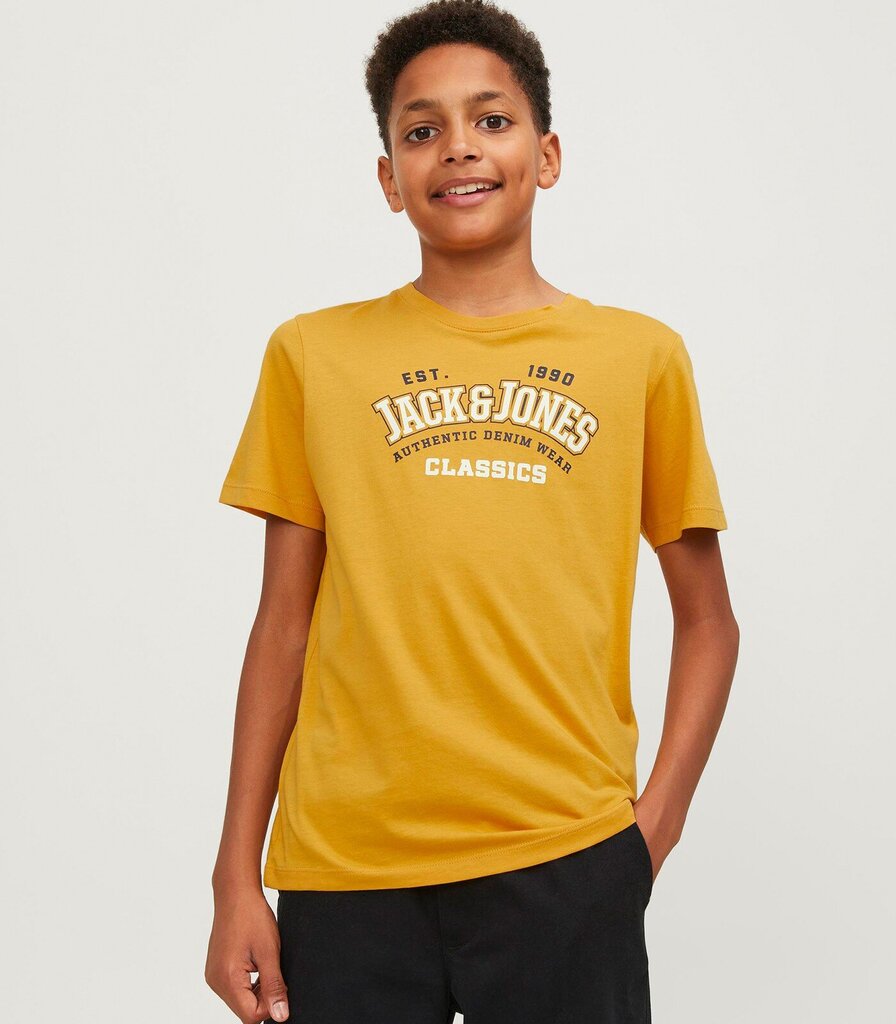 Jack & Jones T-särk lastele 12237367*01, kollane 5715425346873 цена и информация | Poiste särgid | kaup24.ee