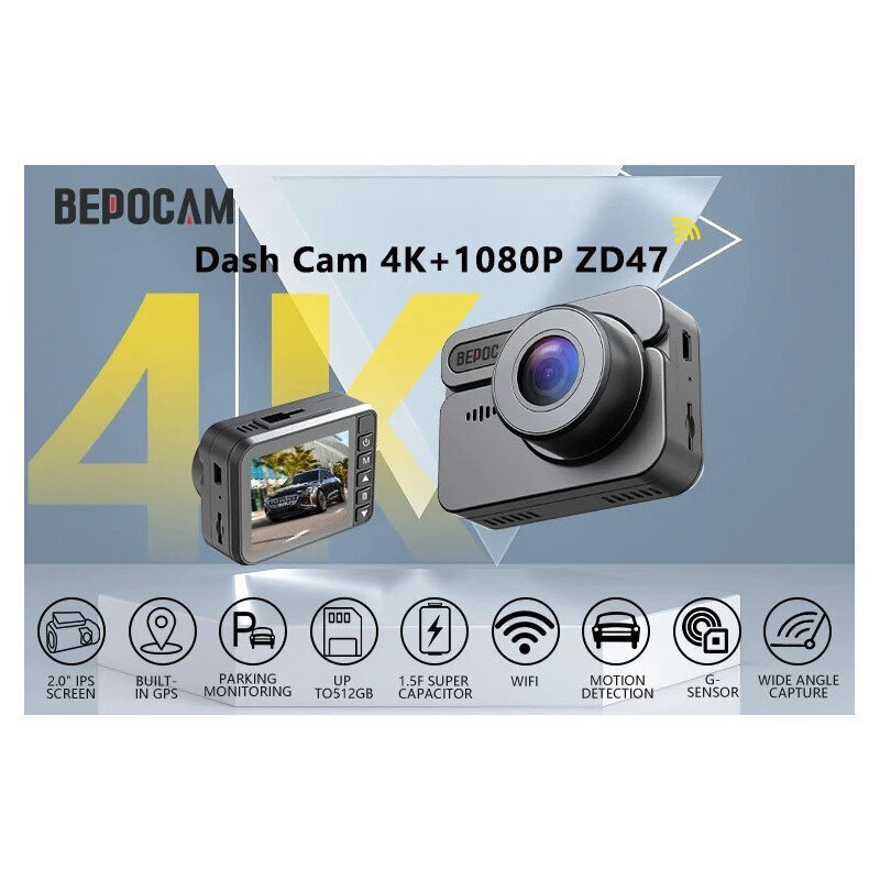 Bepocam ZD47 Autovideosalvesti 4K+1080P цена и информация | Pardakaamerad ja videosalvestid | kaup24.ee