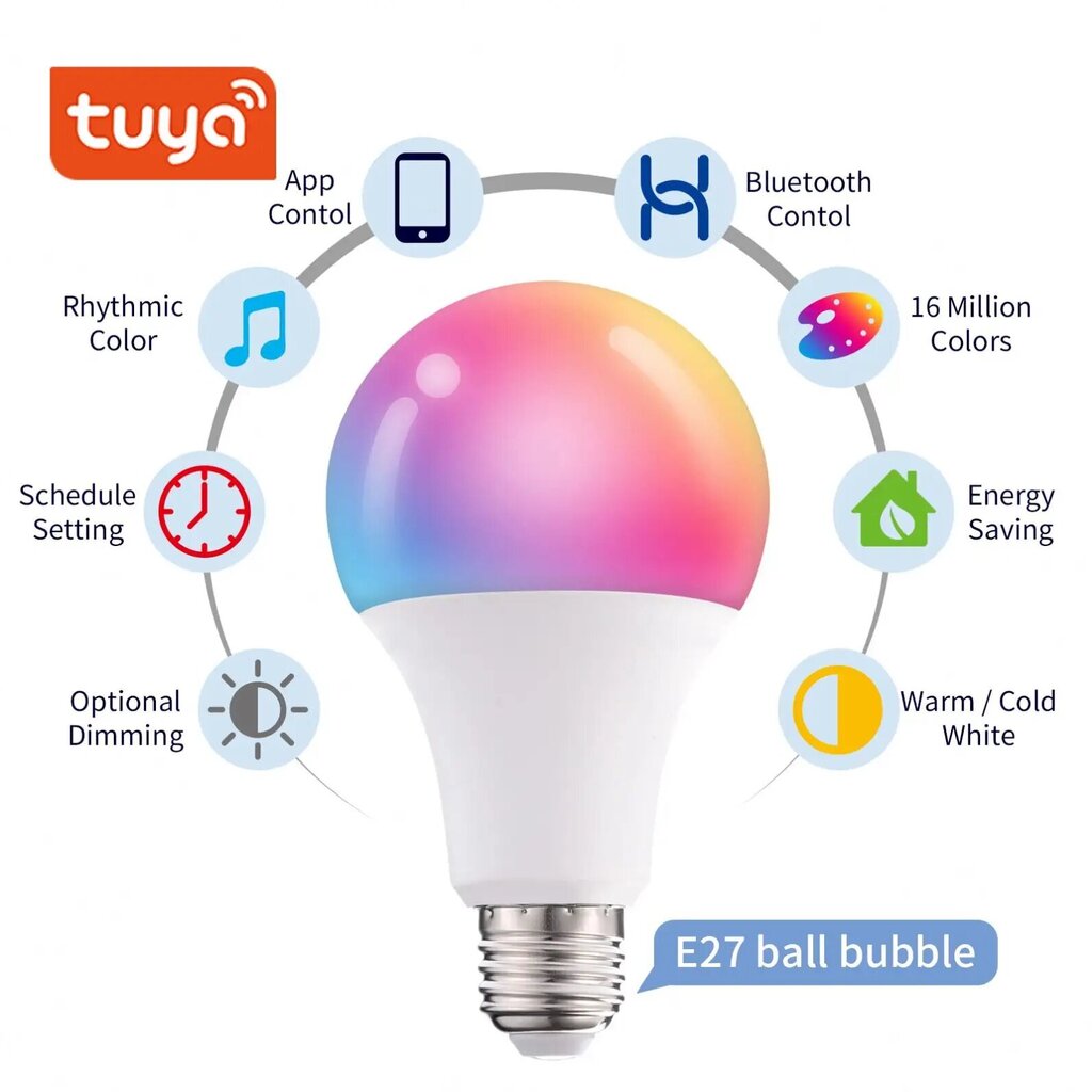 Nutikas LED-pirn Tuya A65 12W E27 hind ja info | Lambipirnid, lambid | kaup24.ee