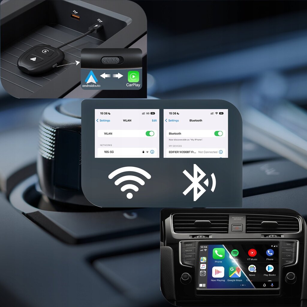 Juhtmeta Android Auto ja Carplay iPhone'i adapter Wifi Bt Xstorm hind ja info | Turvasüsteemid ja 12V seadmed | kaup24.ee