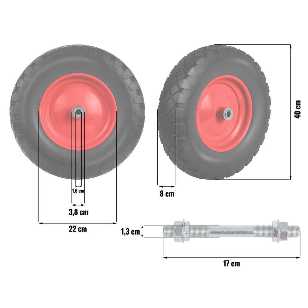 Tubeless jalutuskäru ratas Humberg 40 hind ja info | Aiakärud | kaup24.ee