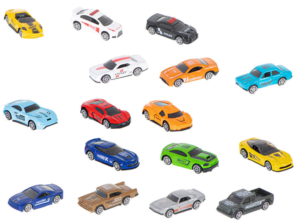 Metallist autode komplekt, erinevad värvid, 16 tk hind ja info | Poiste mänguasjad | kaup24.ee