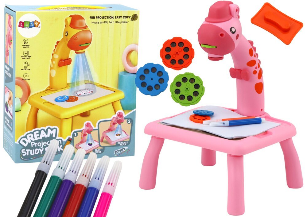Joonistamislaud kaelkirjakuprojektori ja tarvikutega, roosa цена и информация | Arendavad mänguasjad | kaup24.ee