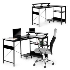 Arvutilaud 3 musta riiuliga, nurgas, 120 cm. x 50 cm. hind ja info | Arvutilauad, kirjutuslauad | kaup24.ee