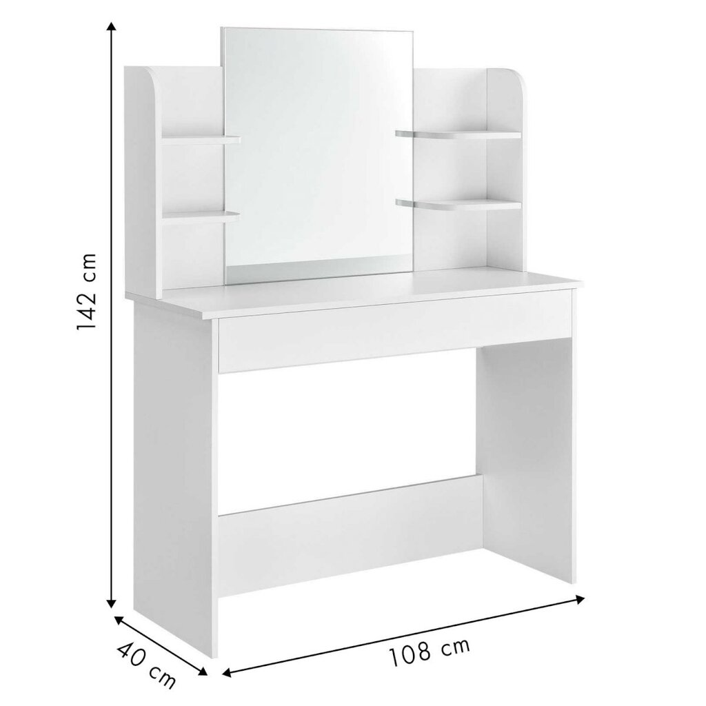 Modernne garderoobilaud suure peegelriiuliga, 60 cm., valge цена и информация | Tualettlauad | kaup24.ee