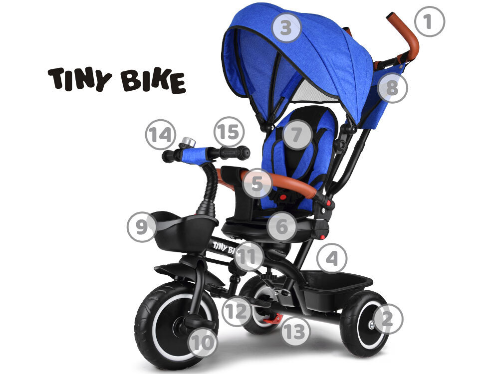 Tiny Bike 3in1 kolmerattaline jalgratas koos varikatusega, sinine цена и информация | Kolmerattalised jalgrattad | kaup24.ee