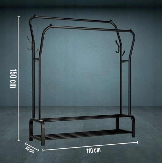Kahekordne riidestange, must hind ja info | Riidestanged ja nagid | kaup24.ee