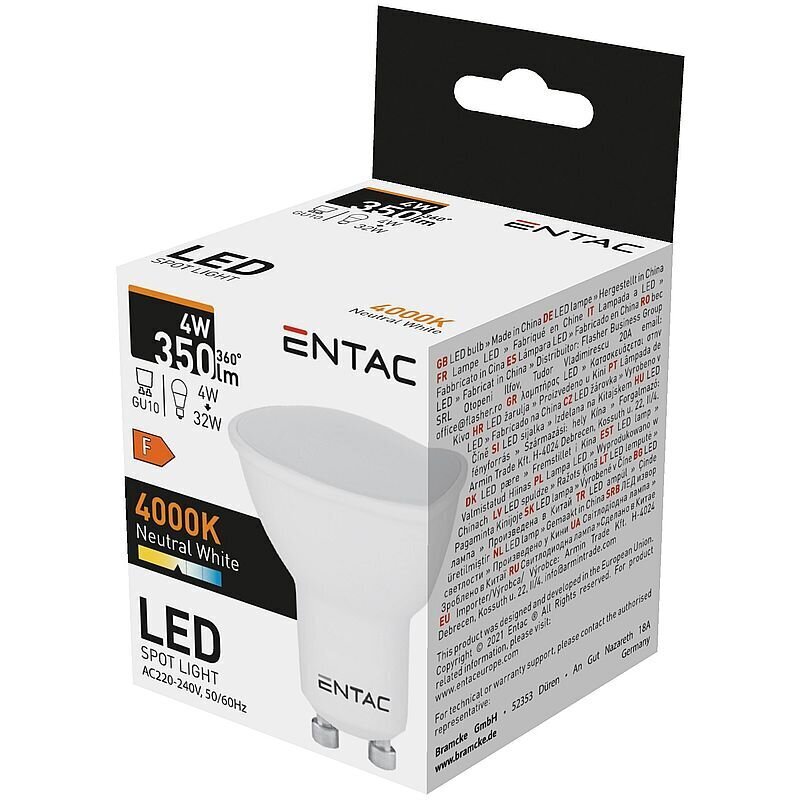 LED pirn Entac 4W GU10 4000K цена и информация | Lambipirnid, lambid | kaup24.ee