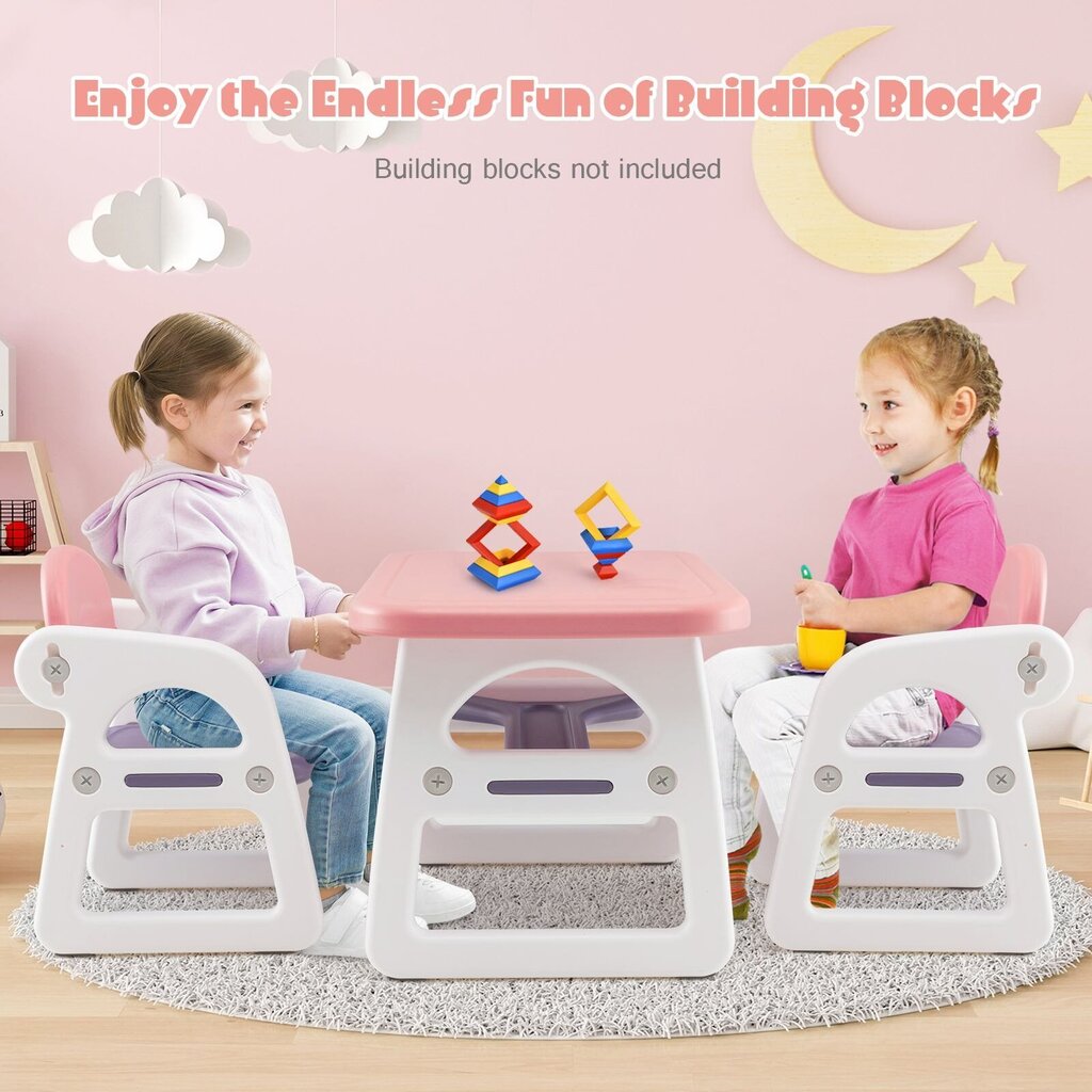 Lastelaud ja 2 tooli Costway, roosa hind ja info | Laste lauad ja toolid | kaup24.ee