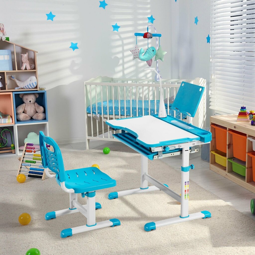 Reguleeritava kõrgusega lastelaud valgustiga Costway, sinine цена и информация | Laste lauad ja toolid | kaup24.ee