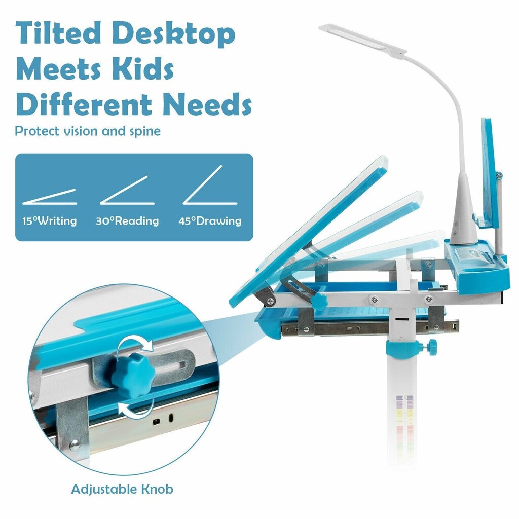 Reguleeritava kõrgusega lastelaud valgustiga Costway, sinine цена и информация | Laste lauad ja toolid | kaup24.ee