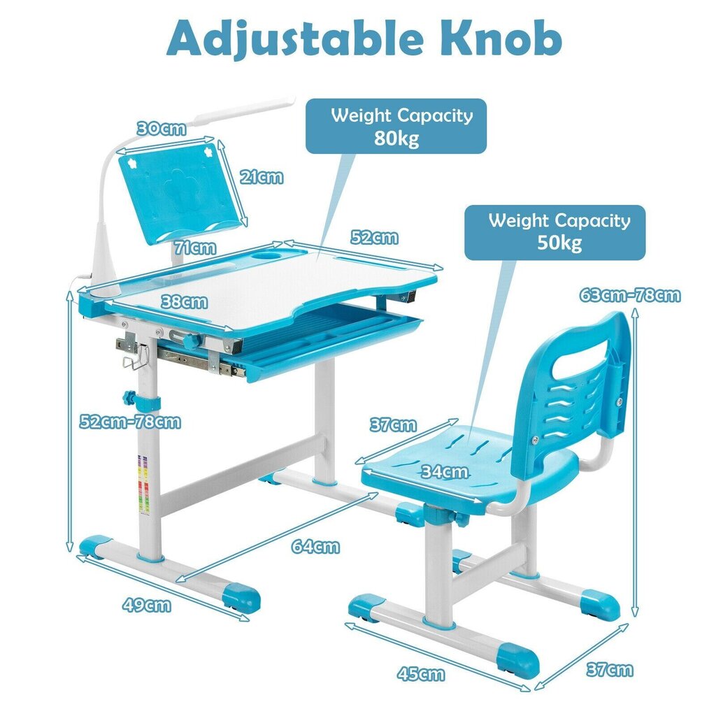 Reguleeritava kõrgusega lastelaud valgustiga Costway, sinine hind ja info | Laste lauad ja toolid | kaup24.ee
