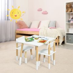 Laste puidust laud ja 2 tooli Costway, valge цена и информация | Детские столы и стулья | kaup24.ee