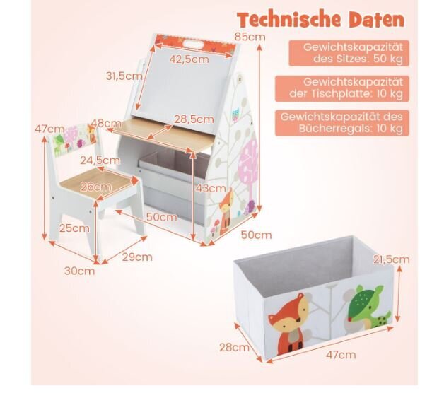 Kahepoolne lastelaud ja tool magnettahvliga Costway, valge цена и информация | Laste lauad ja toolid | kaup24.ee