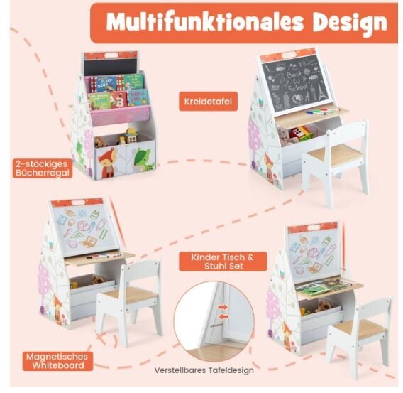 Kahepoolne lastelaud ja tool magnettahvliga Costway, valge hind ja info | Laste lauad ja toolid | kaup24.ee