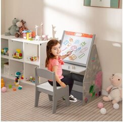 Двусторонний детский стол и стул с магнитной доской Costway, серый цена и информация | Детские столы и стулья | kaup24.ee